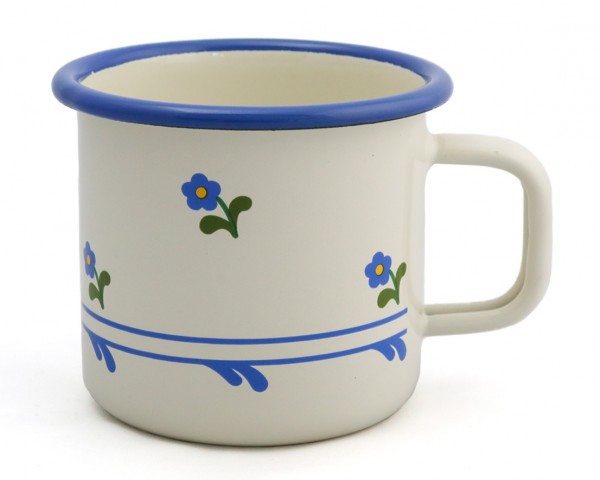 Emailletasse mit Blümchendekor