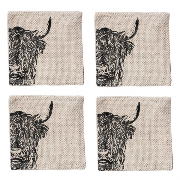 Highland Cow, Glasuntersetzer aus Leinen 50/50