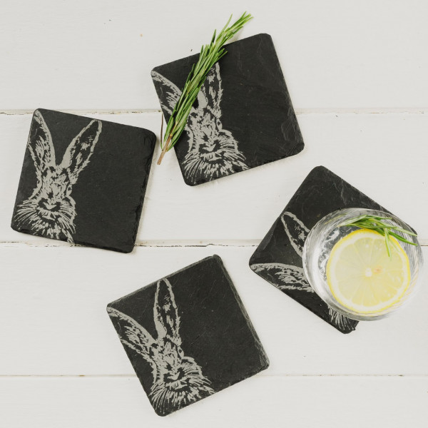 Schieferuntersetzer 4er-Set | Hase