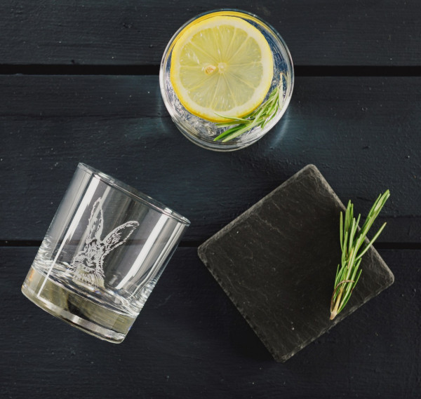 Whisky-Tumbler Hase & Glasuntersetzer aus Schiefer