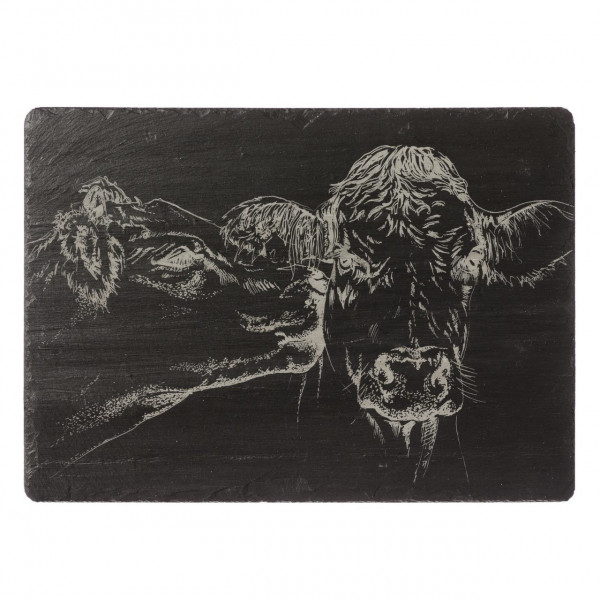 Schiefer-Käseplatte, Gravur-Motiv Kissing Cows