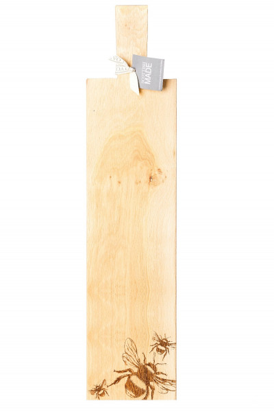 Langes Servierbrett aus Eiche mit Griff, Motiv Biene