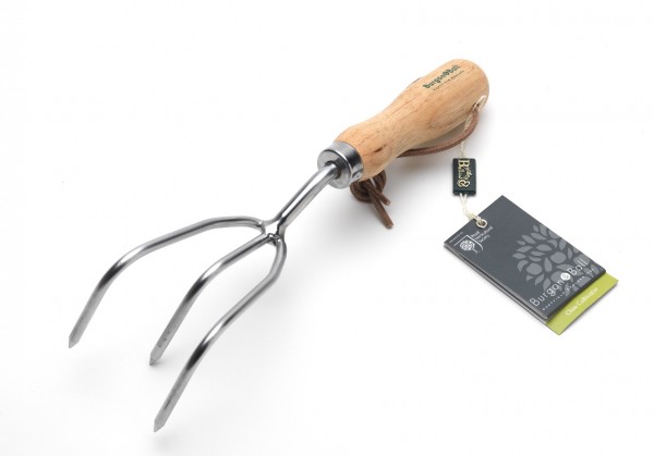 Gartenkralle aus Edelstahl mit kurzem Holzgriff