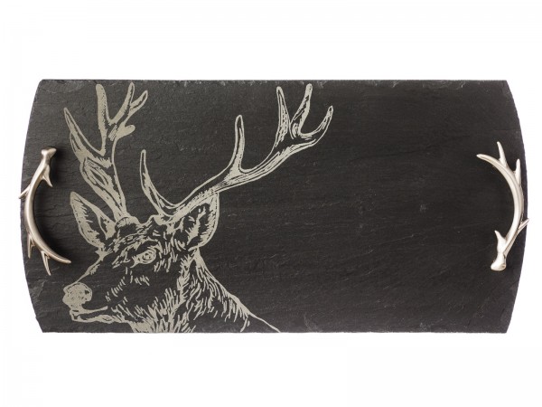von Selbrae House: Große Servierplatte, Serviertablett aus Schiefer, Motiv Hirsch