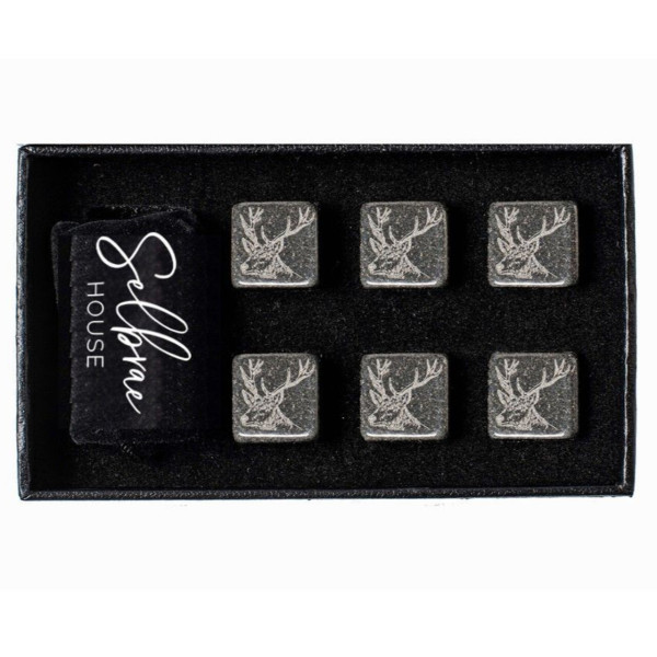 6er-Set Whisky Stones incl. Samt-Säckchen in einer edlen Präsentbox