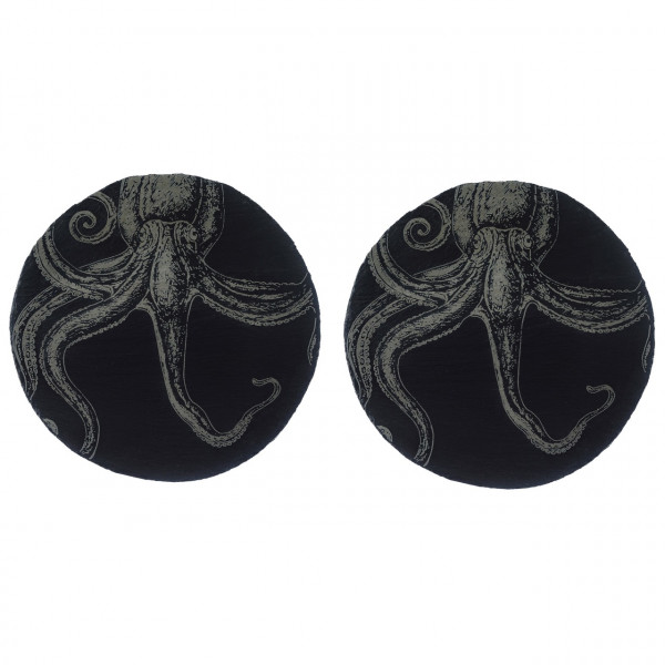 Runde Platzsets aus Schiefer, Motiv Octopus