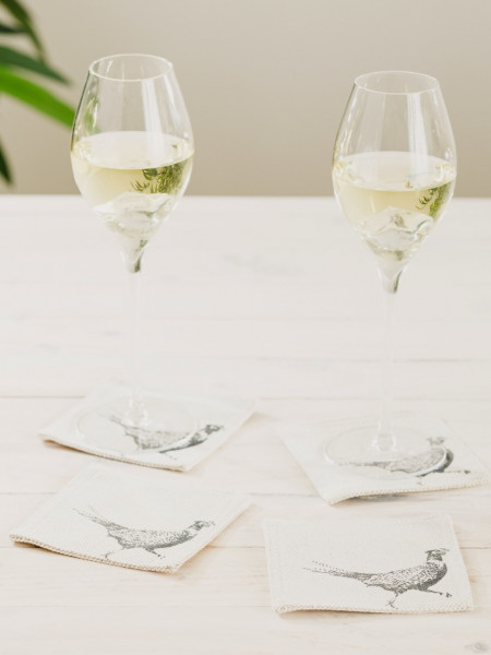 Glas-Untersetzer Fasan | 4er-Set | Leinen 50/50