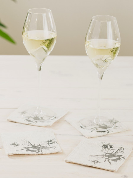 Glas-Untersetzer Biene | 4er-Set | Leinen 50/50