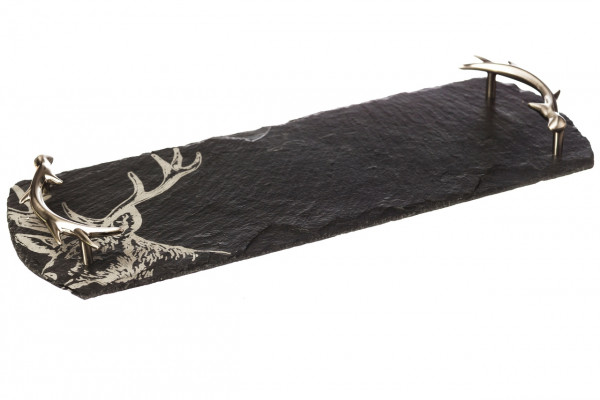 kleine Servierplatte aus Schiefer, Motiv Hirsch