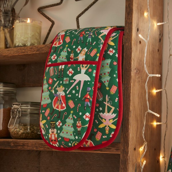 Weihnachtlicher, doppelter Ofenhandschuh, Motiv Nußknacker