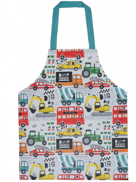Wachstuch-Kinderschürze | Was fährt denn da?