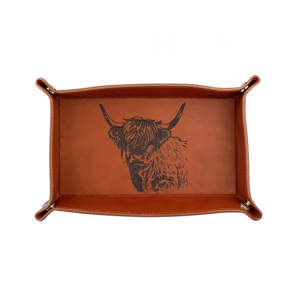 Dekorative Ablageschale aus Leder | Motiv Highland Cow | von Selbrae House, Schottland