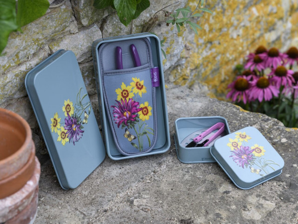 Sommeraster-Dosen | Gartenschere mit Holster und Kräuter-Ernteset