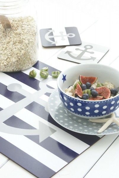 Krasilnikoff Happy Schale Punkte dunkelblau, Dessertteller Punkte grau