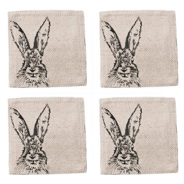 Hase, Glasuntersetzer aus Leinen 50/50