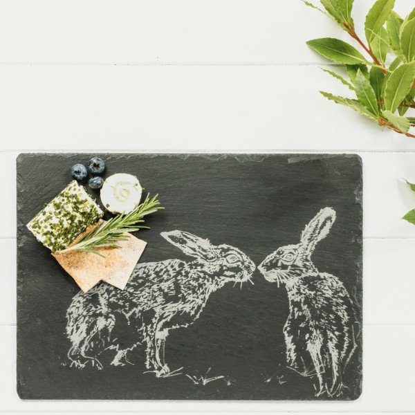 Kissing Hares | Käseplatte aus Schiefer