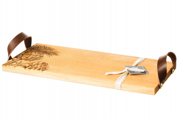 Serviertablett aus Schottischer Eiche, Motiv Schottische Distel, mit Präsentband