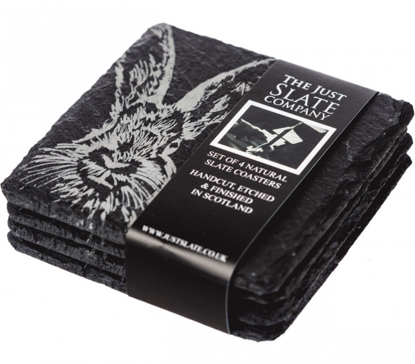 4er-Set Glasuntersetzer aus Schiefer - Motiv Hase