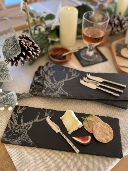 4er-Set Mini-Schiefer-Käseplatte & -messer | Präsentbox