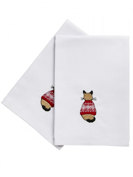 2er-Set Weihnachts-Serviette | Wartende Katzen | 100% Baumwolle