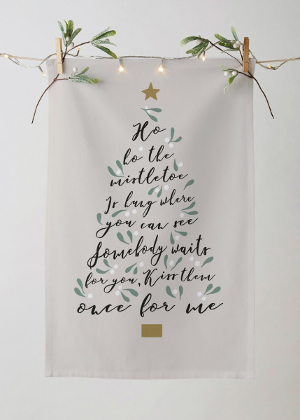Baumwoll-Geschirrtuch 'Ho ho, the mistletoe' | von Ulster Weavers