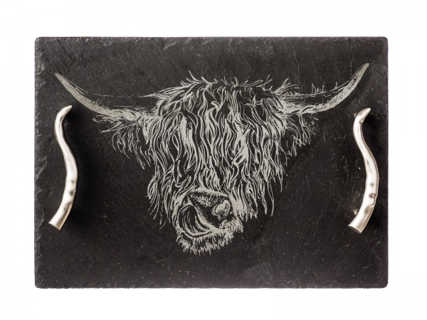 Highland Cow, Serviertablett aus Schiefer, medium