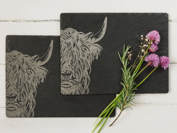 Highland Cow | 2-er Platzset aus Schiefer