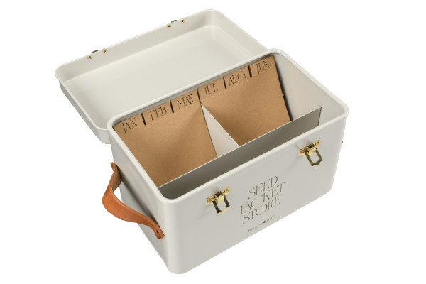 Samentüten-Box | Helles Beige | 2 Monatsfächer und ein schmales, langes Fach vorne