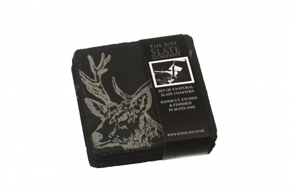 Glasuntersetzer aus Schottland, Motiv Hirsch