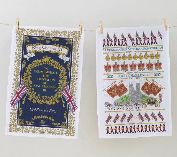 Gedenk-Geschirrtücher von Ulster Weavers zur Krönung von König Charles III