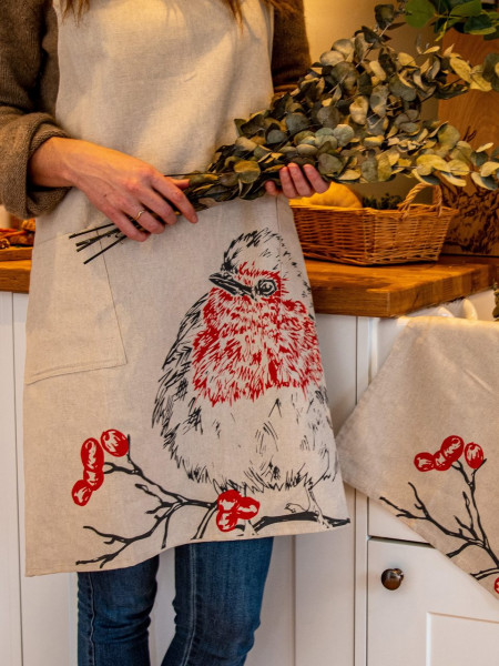 Weihnachtsschürze Rotkelchen | Leinen 50/50 | The Linen Table