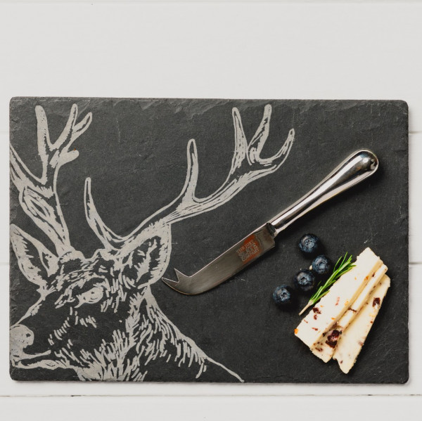 Präsentbox Hirsch | Schieferplatte & Käsemesser