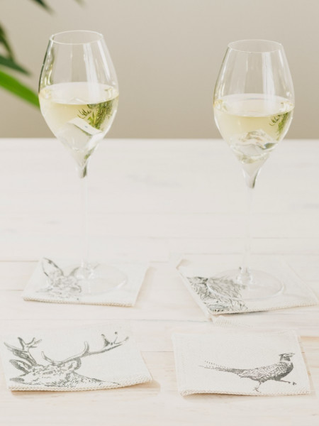 Glas-Untersetzer Highland-Quartett | 4er-Set | Leinen 50/50